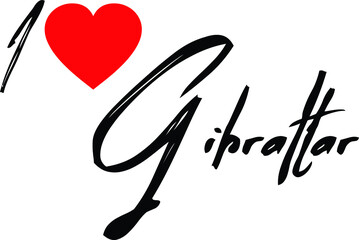 I Love Gibraltar Country Name Handwritten Calligraphy Black Color Text 
on White Background