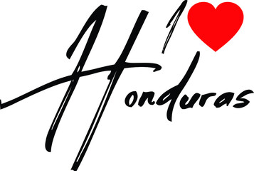 I Love Honduras Country Name Handwritten Calligraphy Black Color Text 
on White Background