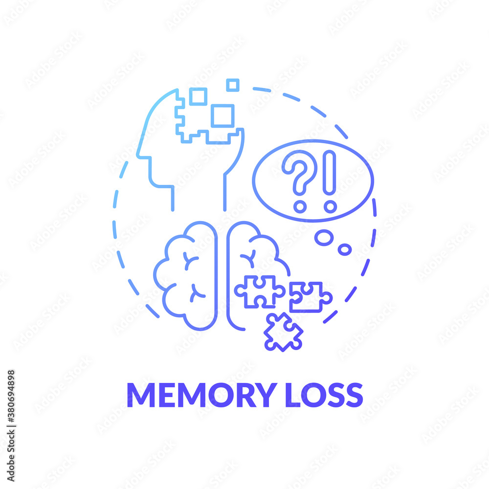 Poster memory loss blue gradient concept icon. suffer from trauma. patient with amnesia. difficulty remembe