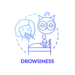 Drowsiness blue gradient concept icon. Sleepiness from overwork. Lack of sleep. Weakness at night. Brain health idea thin line illustration. Vector isolated outline RGB color drawing