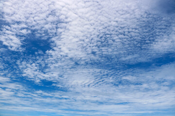 Blue cloudy sky with many small white clouds
