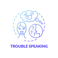 Trouble speaking blue gradient concept icon. Difficulty talking. Confusion after head trauma. Neurological issue. Brain health idea thin line illustration. Vector isolated outline RGB color drawing