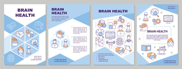 Brain health brochure template. Human mental healthcare and neurology flyer, booklet, leaflet print, cover design with linear icons. Vector layouts for magazines, annual reports, advertising posters