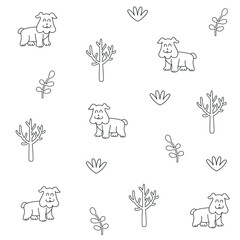 Obraz premium line art pattern dog tree flower vector.eps