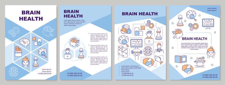 Brain health brochure template. Human mental healthcare and neurology flyer, booklet, leaflet print, cover design with linear icons. Vector layouts for magazines, annual reports, advertising posters