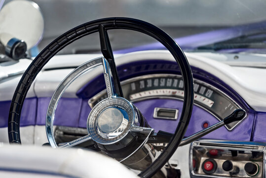 Classic steering wheel of an ""Almendron"" car