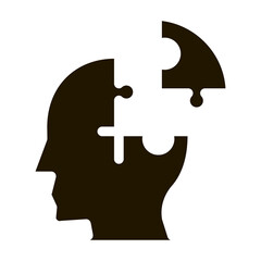 Puzzle Detail Man Silhouette Headache glyph icon . Tension And Cluster Headache, Migraine And Brain Symptom Pictogram. Head Healthcare Monochrome Illustration