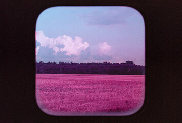 Purple Summer farm through window