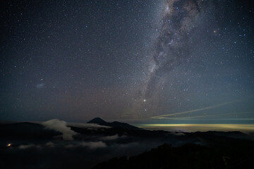Star and Milky way over Bromo active volcano in Bromo Tengger Semeru National Park,  East Java, Indonesia