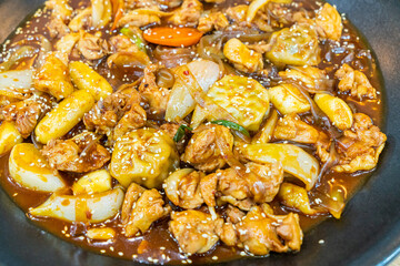 Tteok-bokki - Traditional Korean food, Stir fried rice cake with pork and vegetable