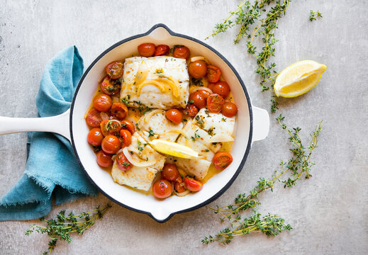 Pan Roasted Fish Fillets with burst tomatoes