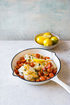 Pan Roasted Fish Fillets with burst tomatoes