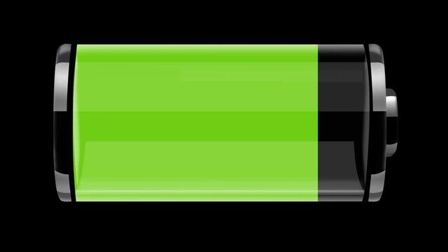 Battery Charging 3D Glass Illustration of Mobile Battery Charging with White, Black and Green Screen. 4K Animation