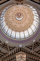 Detail of the beautiful dome of the central market of Valencia, (Spain),seen from the inside.