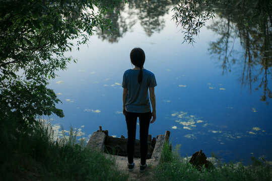 girl walk at forest