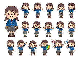 表情セット 女子学生 ブレザー