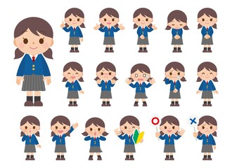 表情セット 女子学生 ブレザー