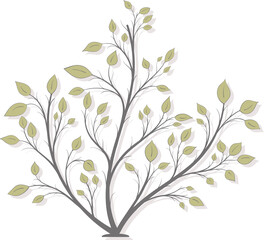 Autumn bush with yellow leaves with shadow on a white background