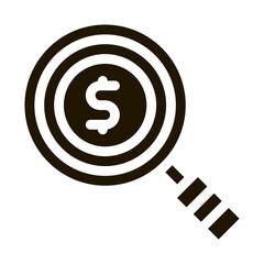 Dollar Sign In Magnifier Glass Center glyph icon . Money On Smartphone Display And Magnifier, Web Site Financial Pictogram. Monochrome Illustration