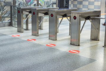 Gateway in entrance of railway station. Subway transportation concept. 