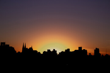 sunset in the city, dawn and skyline