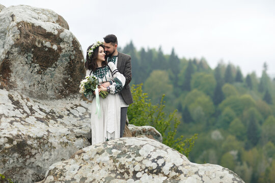 Wedding photo of two cute newlyweds.