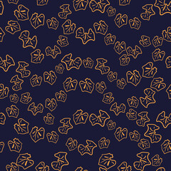 Vector orange leaves dark seamless pattern navy blue