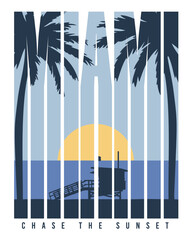 Miami Sunset Print on White Background Artwork for Apparel and Other Uses