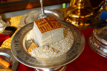 On the altar of the Orthodox Church is placed the liturgical bread 