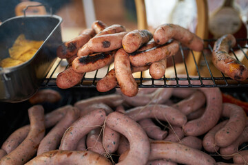 Home made sausages at street market