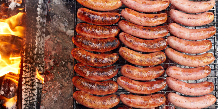 Sausages on grill
