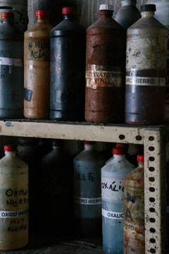 Shelf with plastic bottles