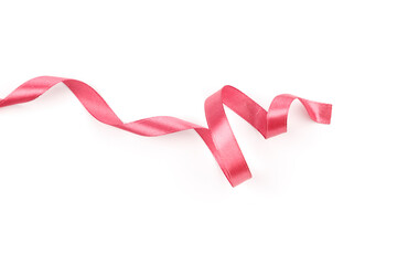 pink satin curly ribbon isolated on white background