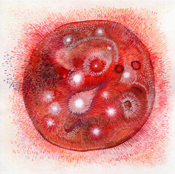 Bright red watercolor abstract art