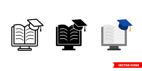 Online school e-learning icon of 3 types color, black and white, outline. Isolated vector sign symbol.
