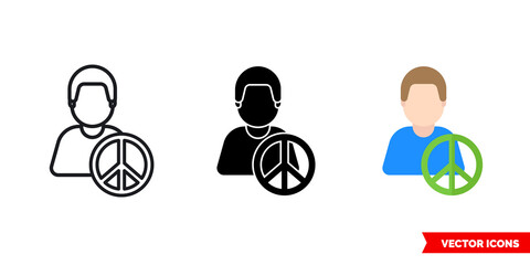 Pacifist icon of 3 types color, black and white, outline. Isolated vector sign symbol.