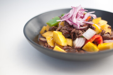 mango beef in white background
