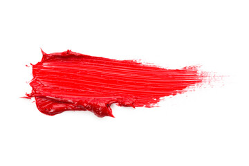 Red colored brush stroke paiting over isolated background, canvas watercolor texture, red lipstick...