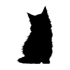 Sitting Maine Coon Cat (Felis Catus) On a Front View Silhouette Found In Map Of North America. Good To Use For Element Print Book, Animal Book and Animal Content