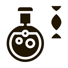 Chemistry Lab Glassware Biomaterial glyph icon . Biology And Science Flasks, Bioengineering, Dna And Medicine Biomaterial Pictogram. Monochrome Illustration