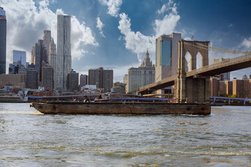 Fototapeta premium Close up the Brooklyn bridge in Manhattan New York City USA during summer time