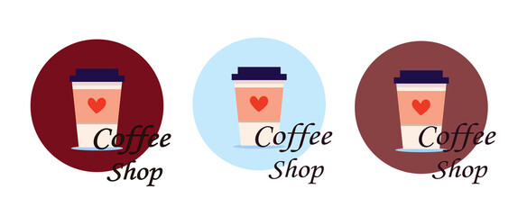 Vector coffee cups with Coffee shop signage