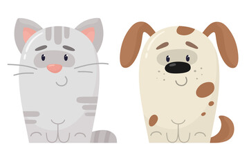 Obraz na płótnie Canvas Cute stylized cat and dog. Pets. Vector animal isolates in flat cartoon style.