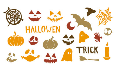 Fototapeta premium Vector set of Halloween elements. Traditional elements of Halloween. Kawaii characters.