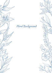 Hand drawn floral decorative background. Banner with line plants and flowers.