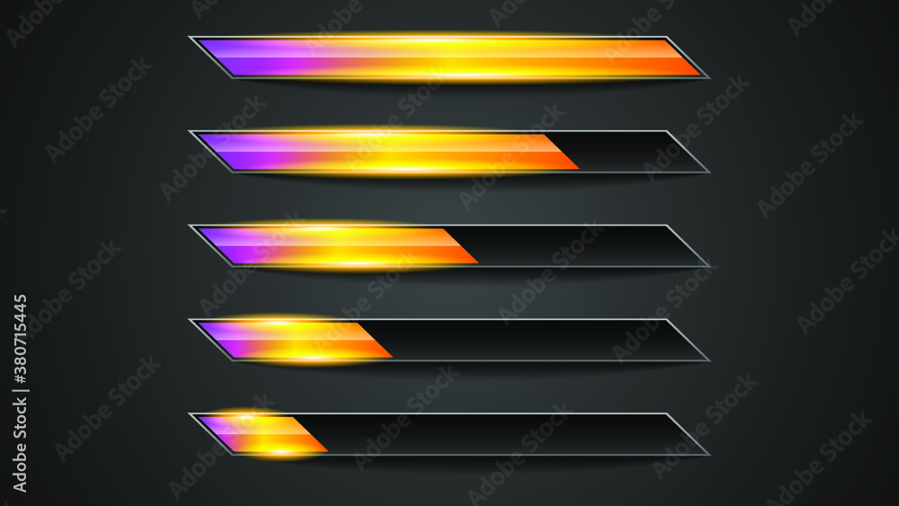 Poster set collection progress loading bar lighting glow vector design style