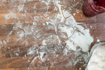 Heart shaped imprints in flour