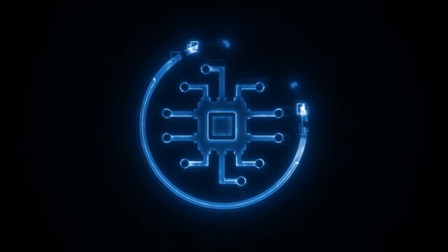 Abstract Technology Chipset Icon Reveal Animation/ 4k animation of an astract cyber technology backround with glowing stylized chip icon logo reveal