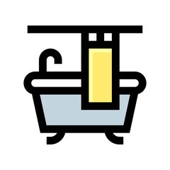 bath room or toilet related bath tub with faucet and curtain vector with editable stroke,