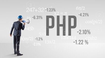 Technology Engineer in hard hat with PHP abbreviation
